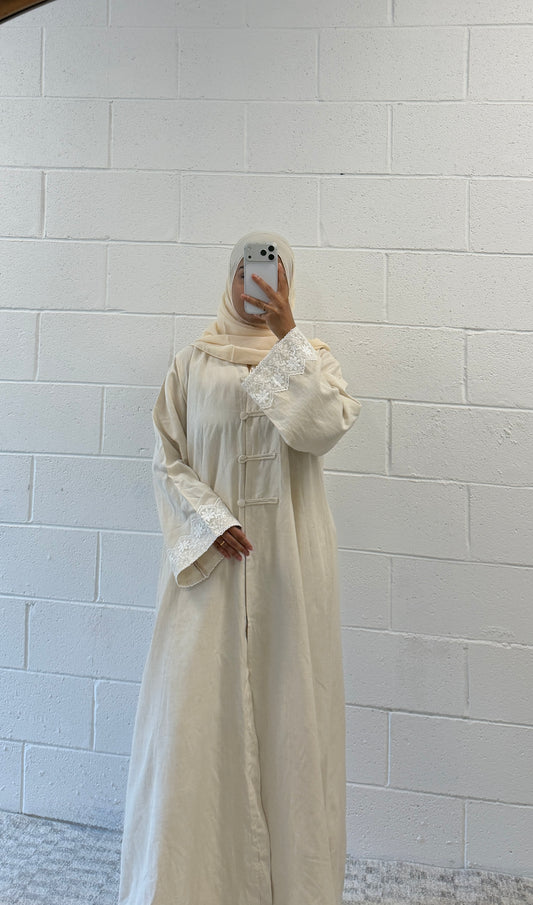 Sora-Linen Two Piece-Abaya Set-Cream