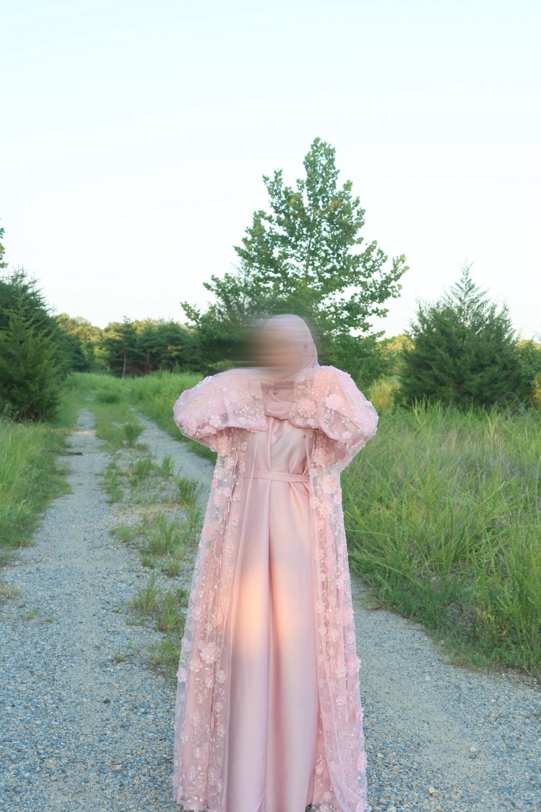 Malika-Heavy Work Flower Abaya - Blush