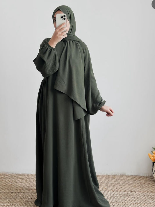 Aamina- Dress+Hijab-Dark Olive