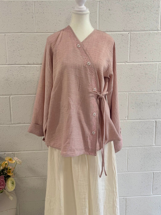 Hana-Handwork Blouse- Pink