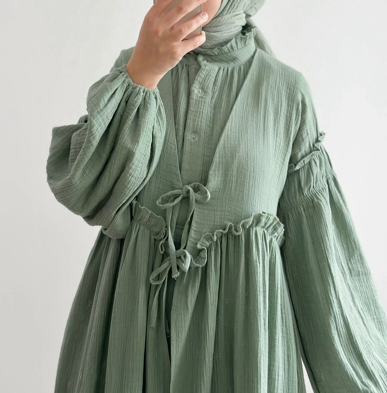 Vintage Muslin Two-piece dress-Green