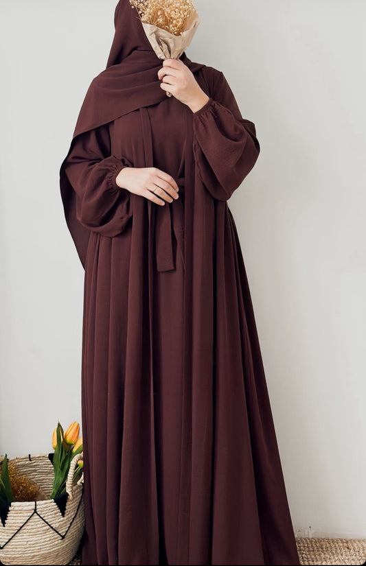 Tabassum-Four-Piece Abaya Set-Brown