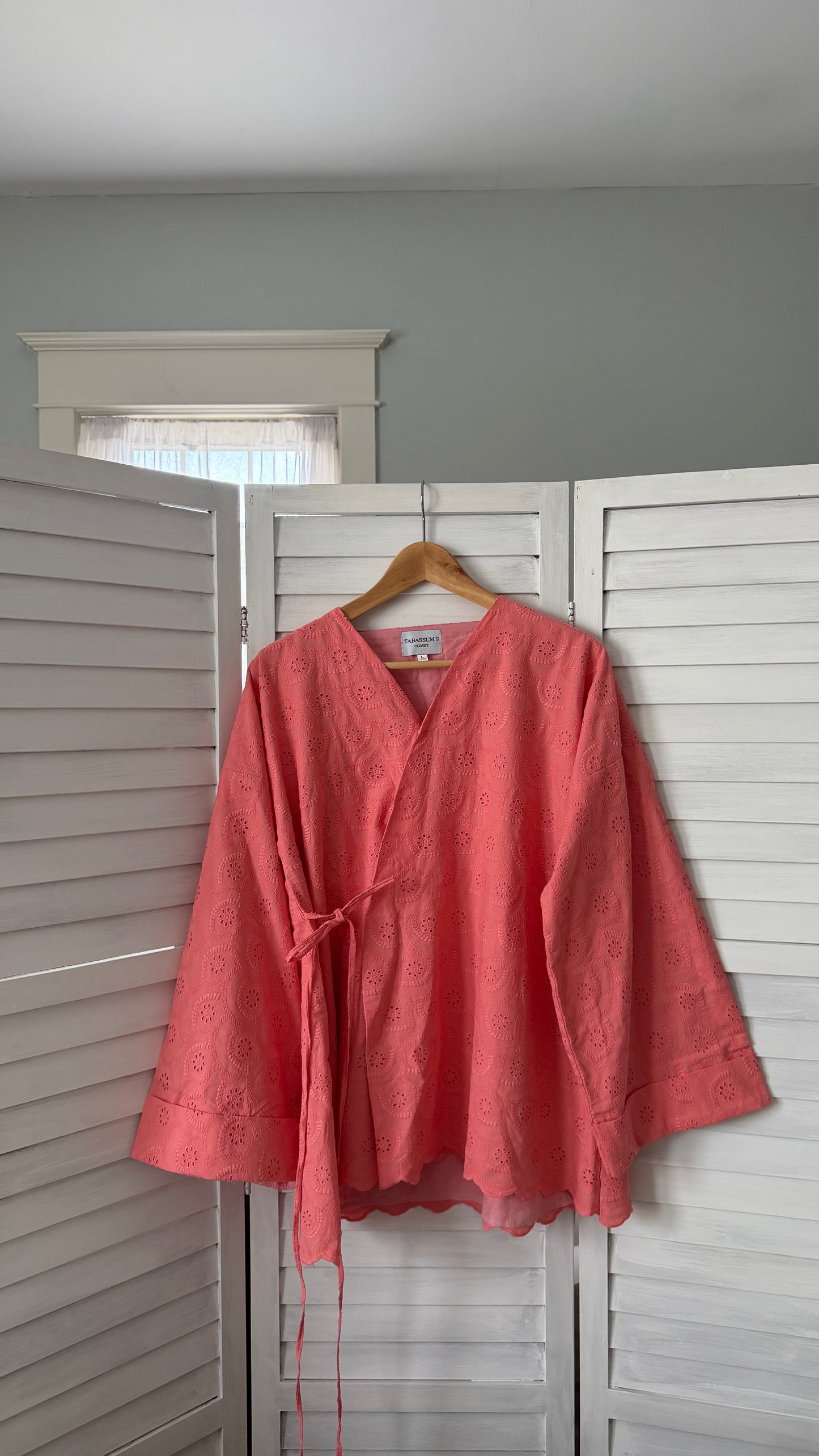 Kimono-Side Tie-Cotton Top-Peach Orange