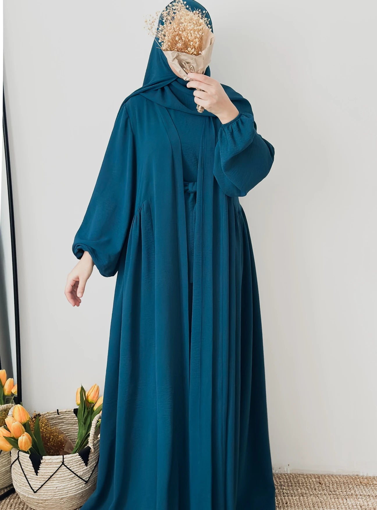 Tabassum-Four-Piece Abaya Set-Sea Blue