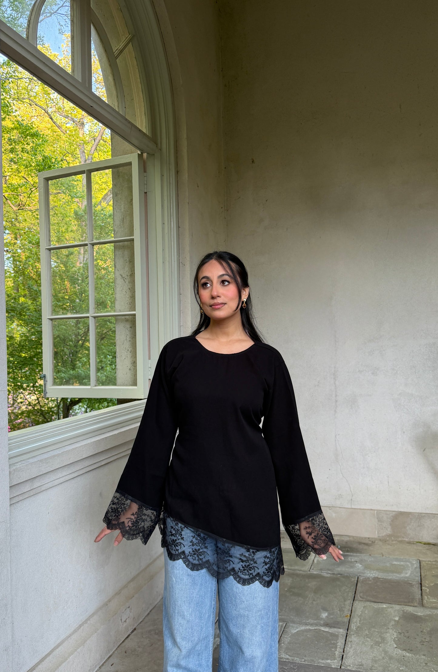 Ella- Asymmetrical-Lace Top-Black