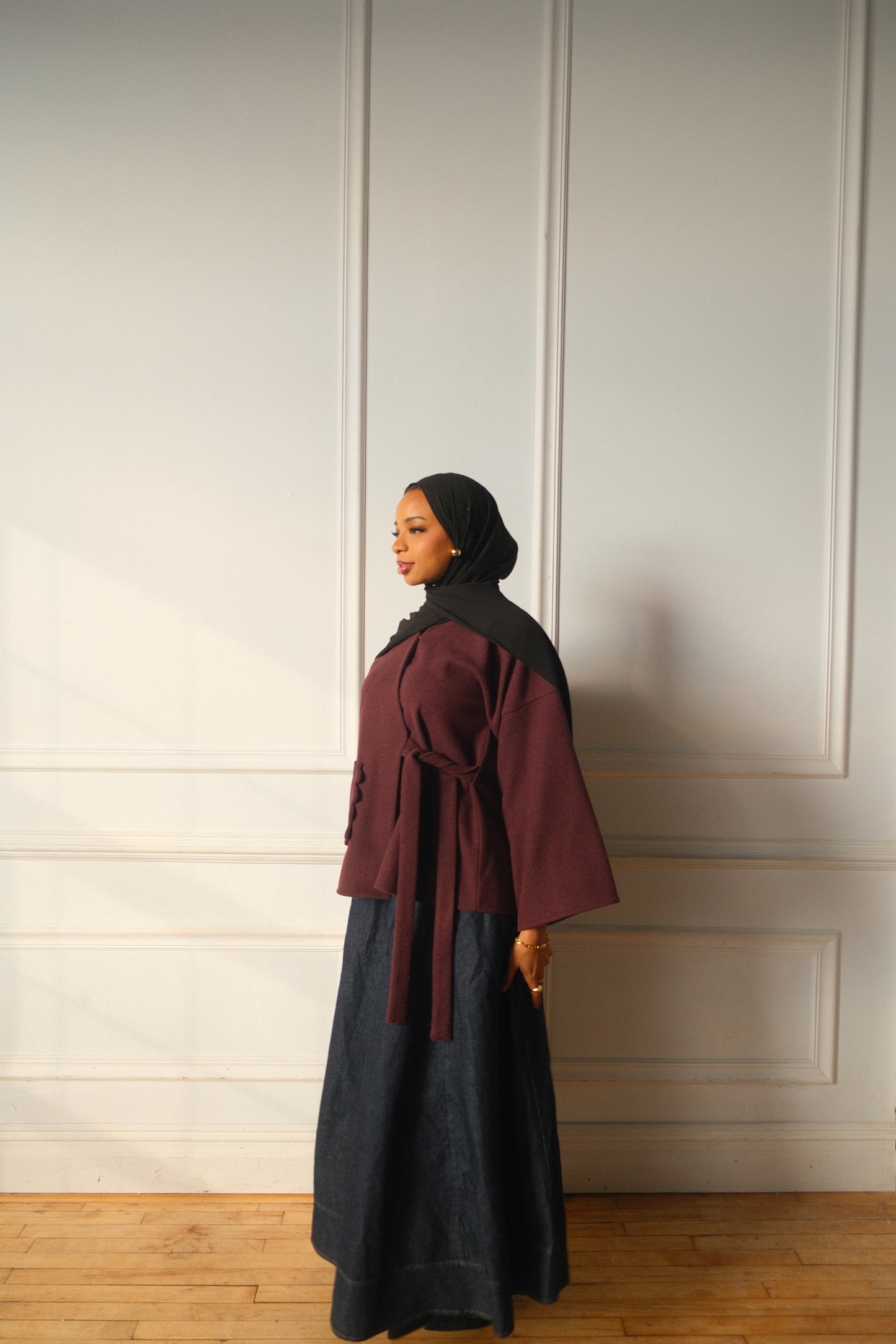 Hana-Wool Top-Deep Maroon-Side Tie