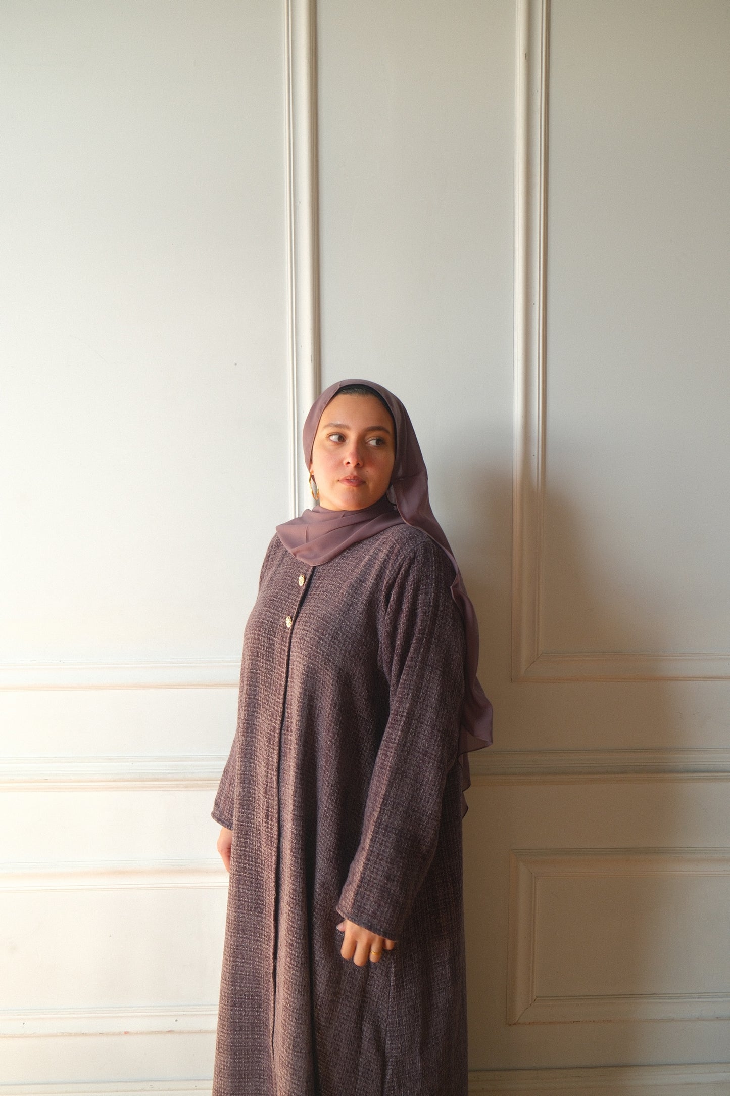 Tweed Abaya+Hijab-Lavender Grey