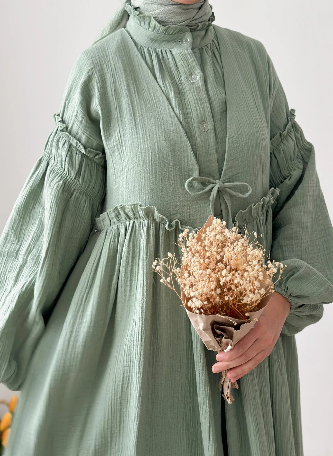 Vintage Muslin Two-piece dress-Green