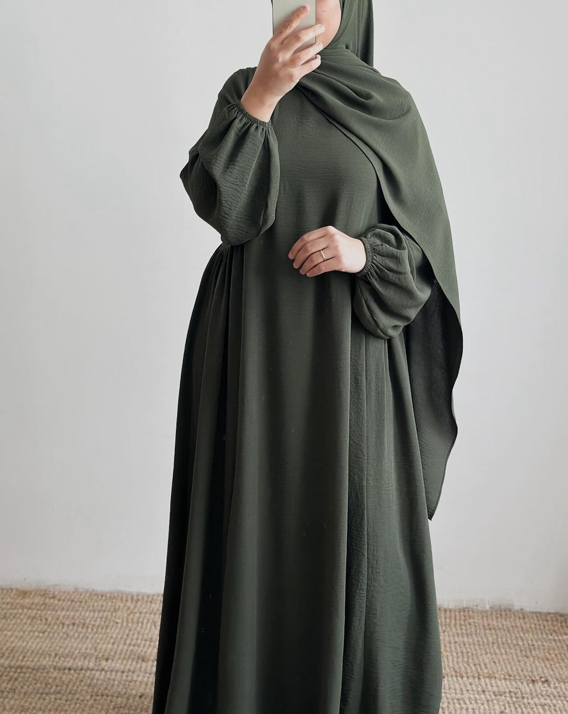 Aamina- Dress+Hijab-Dark Olive