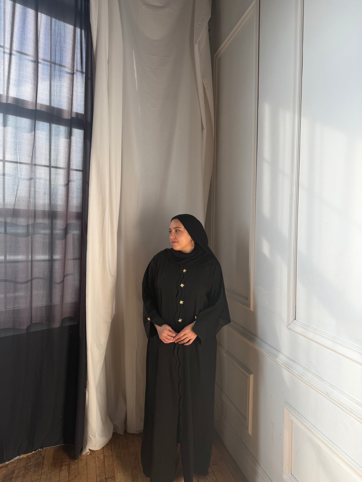 Aleena-Gold button-Abaya set-Black