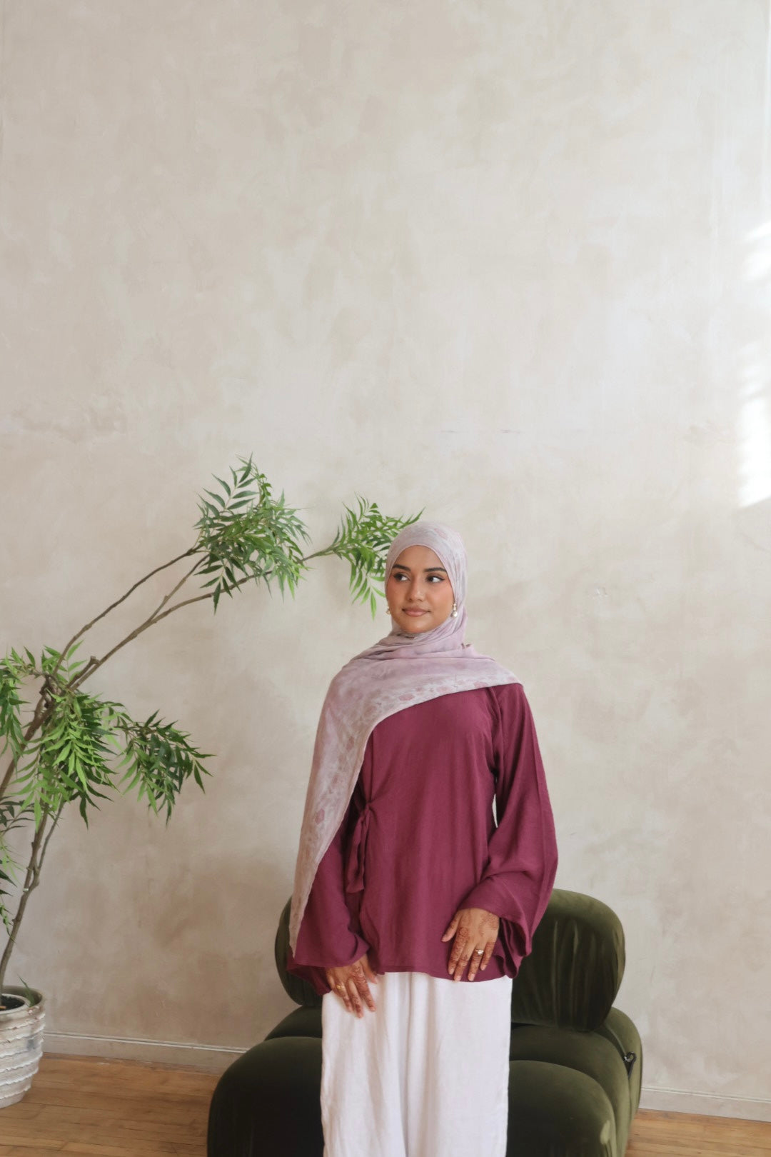 Tie Front Top- Wide Sleeves-Dull Magenta