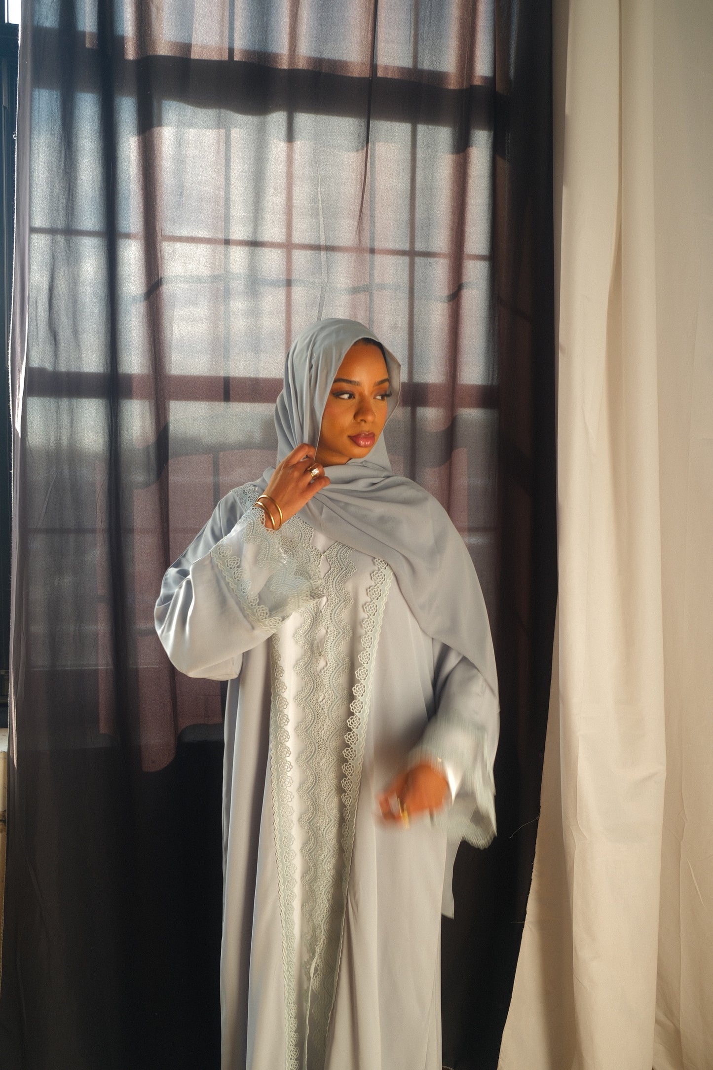 Afrin-Three Piece Lace-Abaya set-Powder Blue