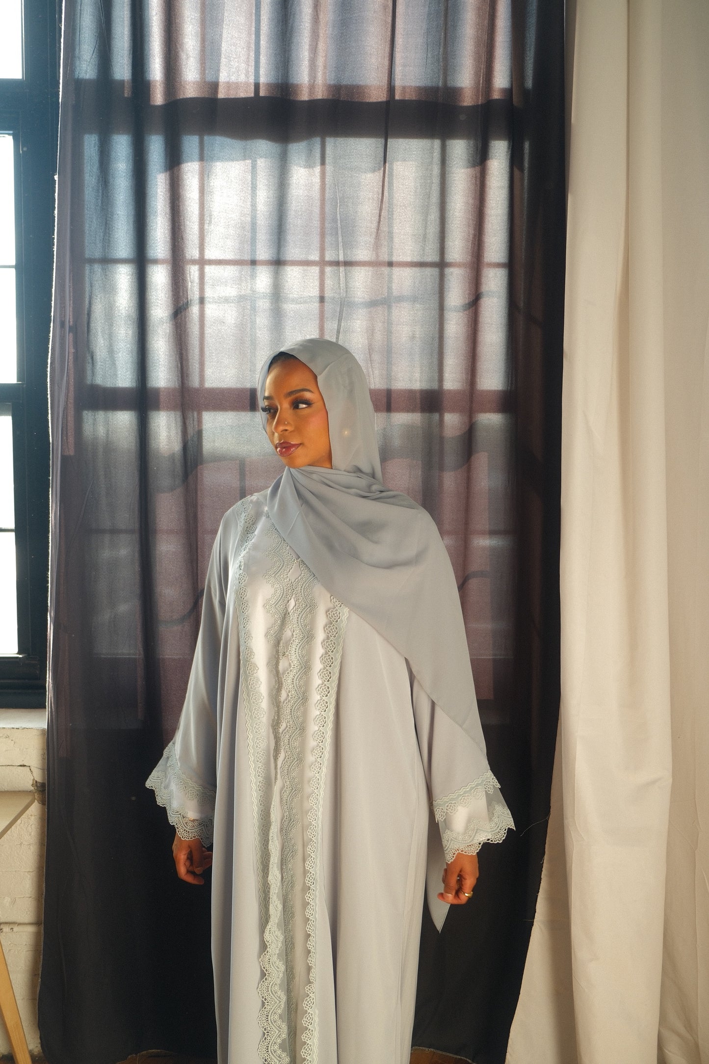 Afrin-Three Piece Lace-Abaya set-Powder Blue