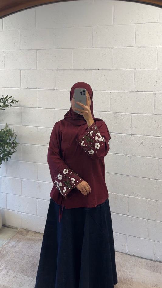 Warda-Handwork Blouse- Burnt Maroon