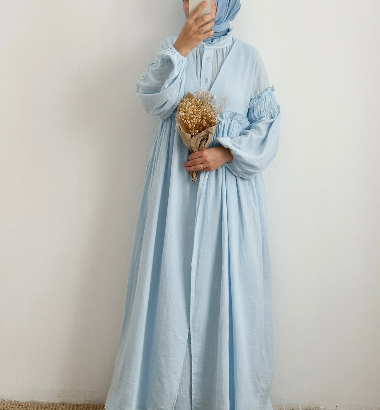 Vintage Muslin Two-piece dress-Baby blue