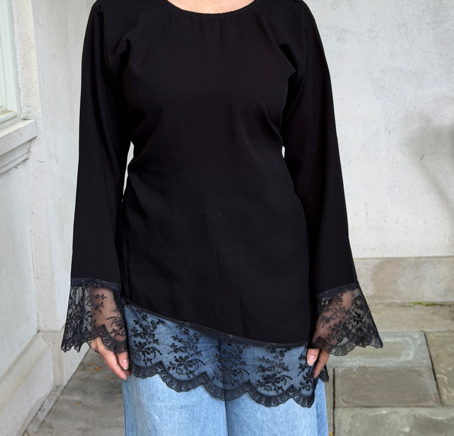 Ella- Asymmetrical-Lace Top-Black