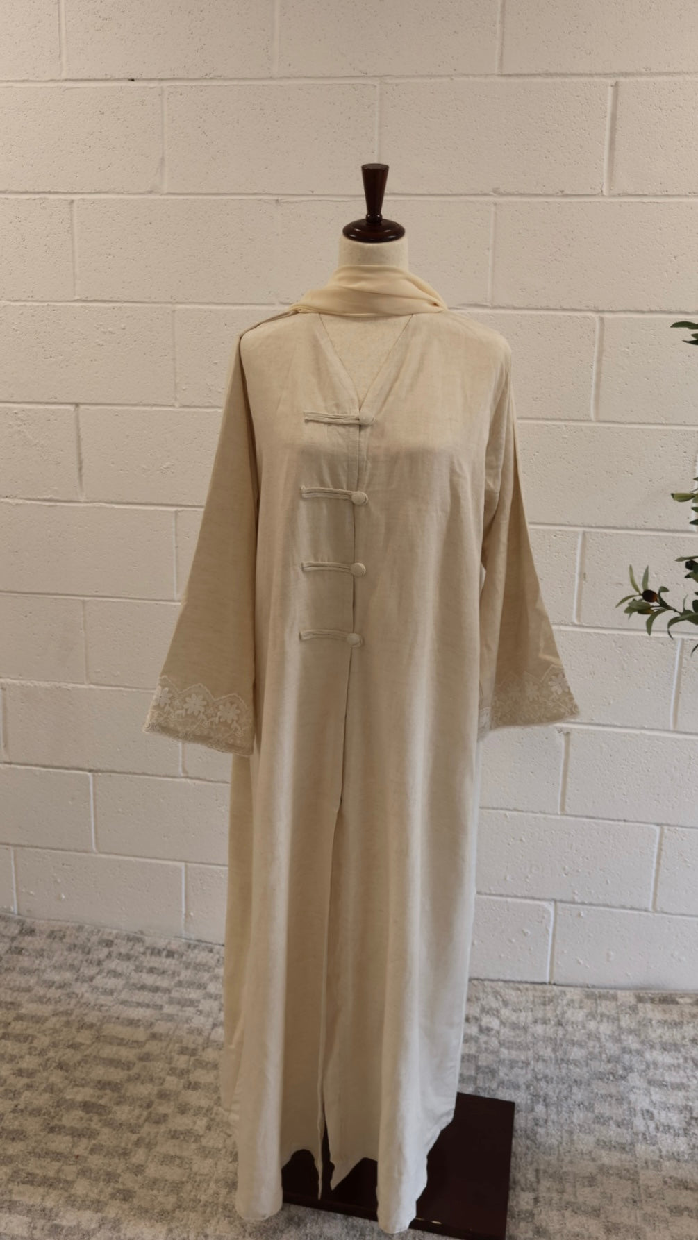 Sora-Linen Two Piece-Abaya Set-Cream