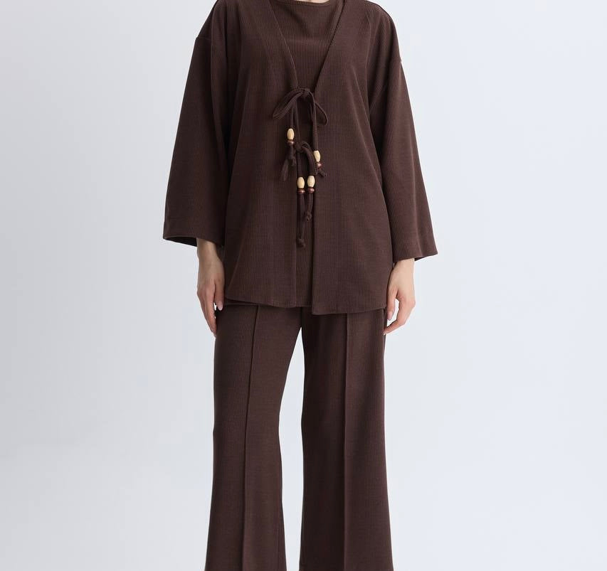 Front-Tied Three-Piece Set-Brown