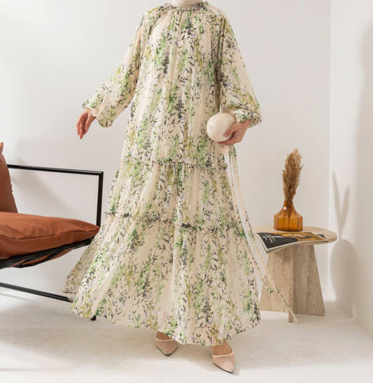 Chiffon Maxi Dress-Green