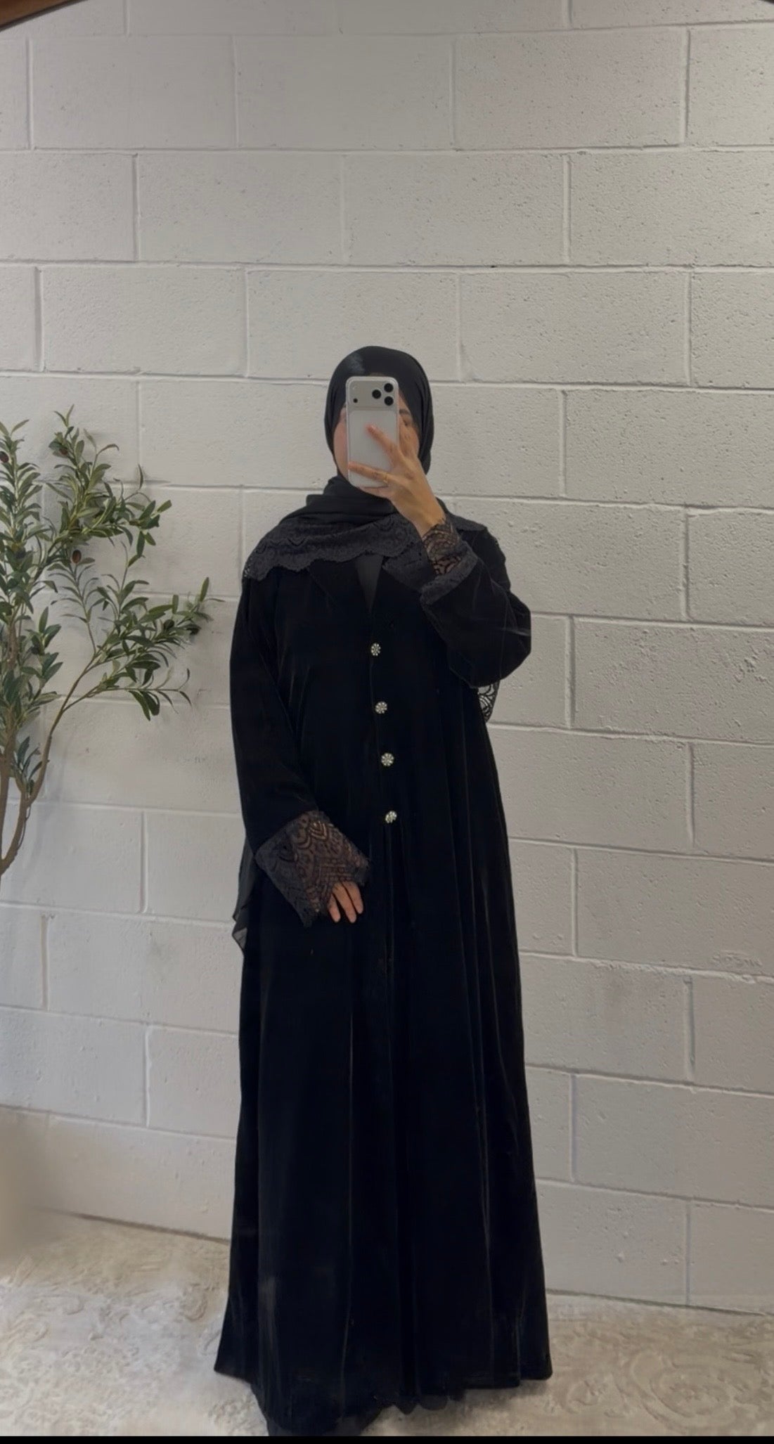 Leena-Velvet-Button-Blazer Abaya Set-Black