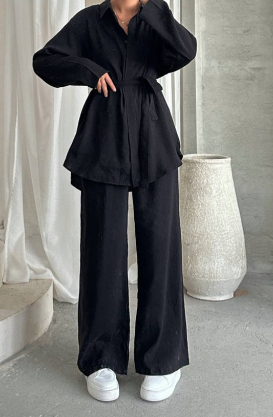 Two-piece-Shirt+Pant Set-Black