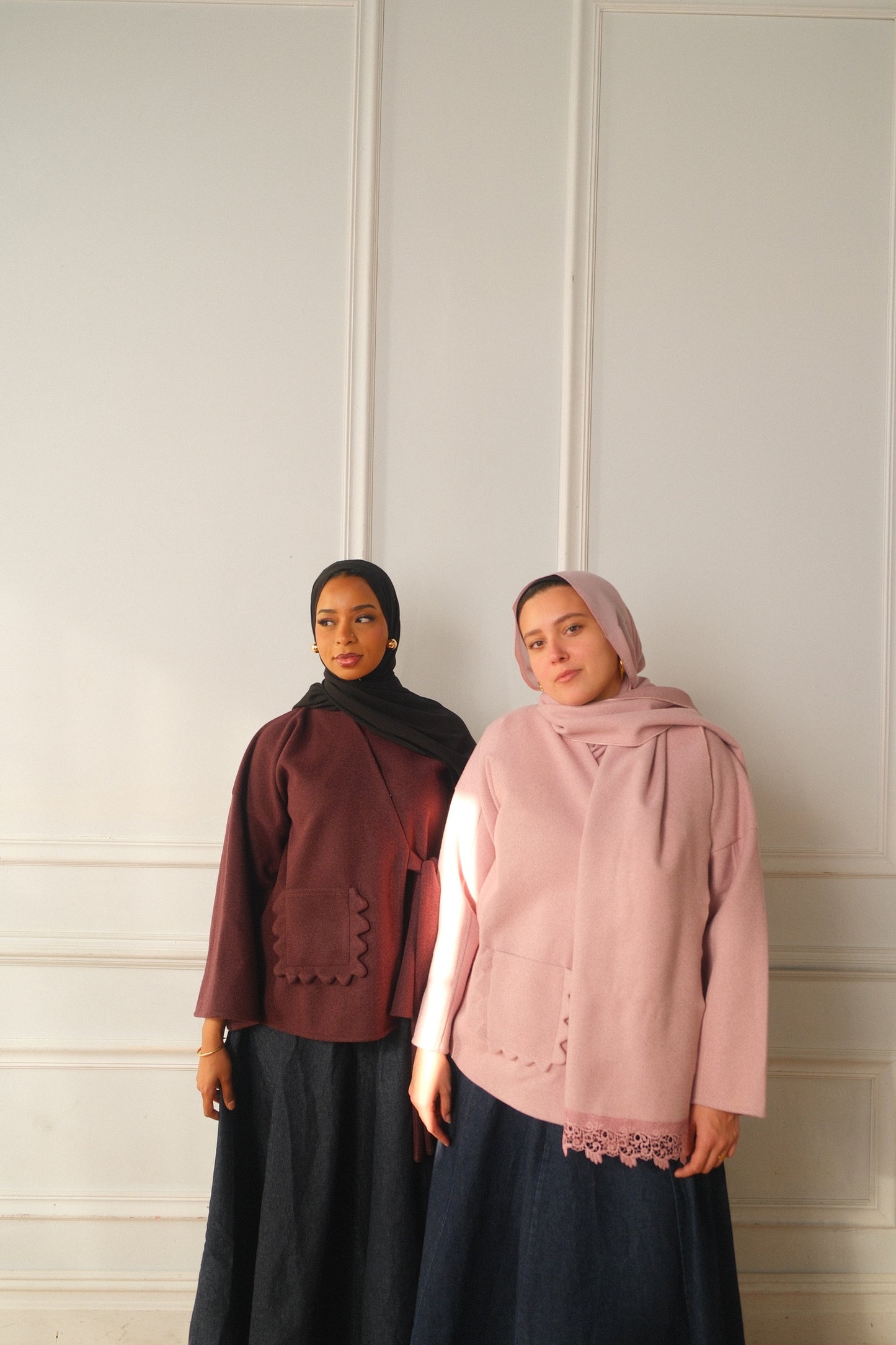 Hana-Wool Top and Shawl -Side Tie-Pink