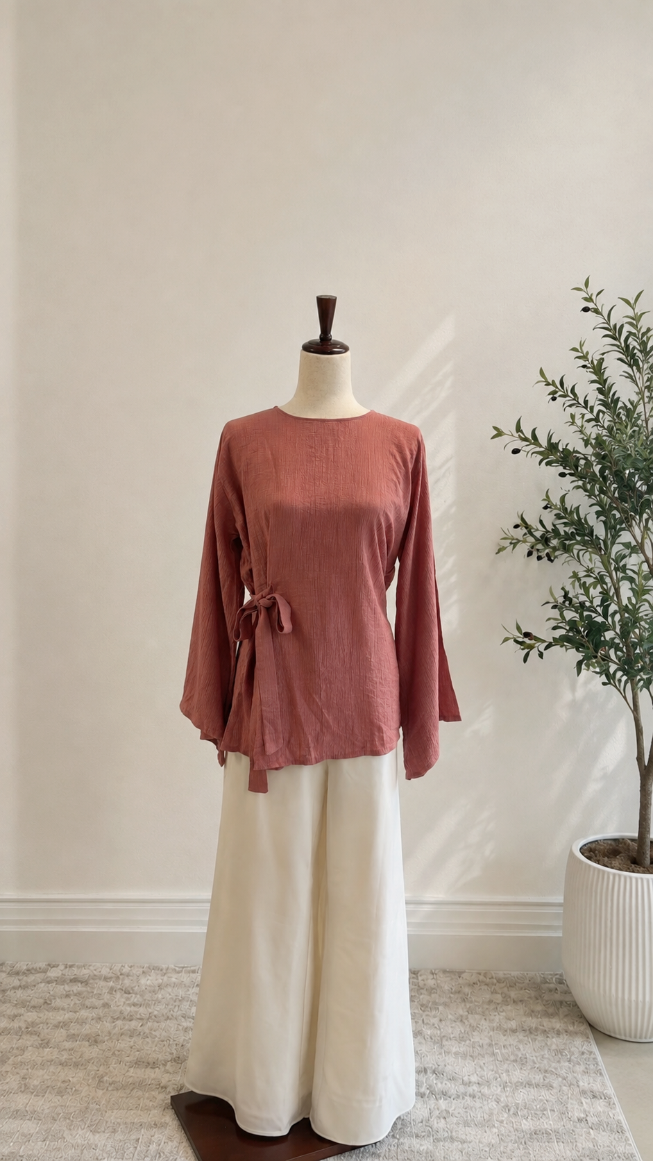 Rosalie Tie Top - Wide Sleeves-Dusty Rose
