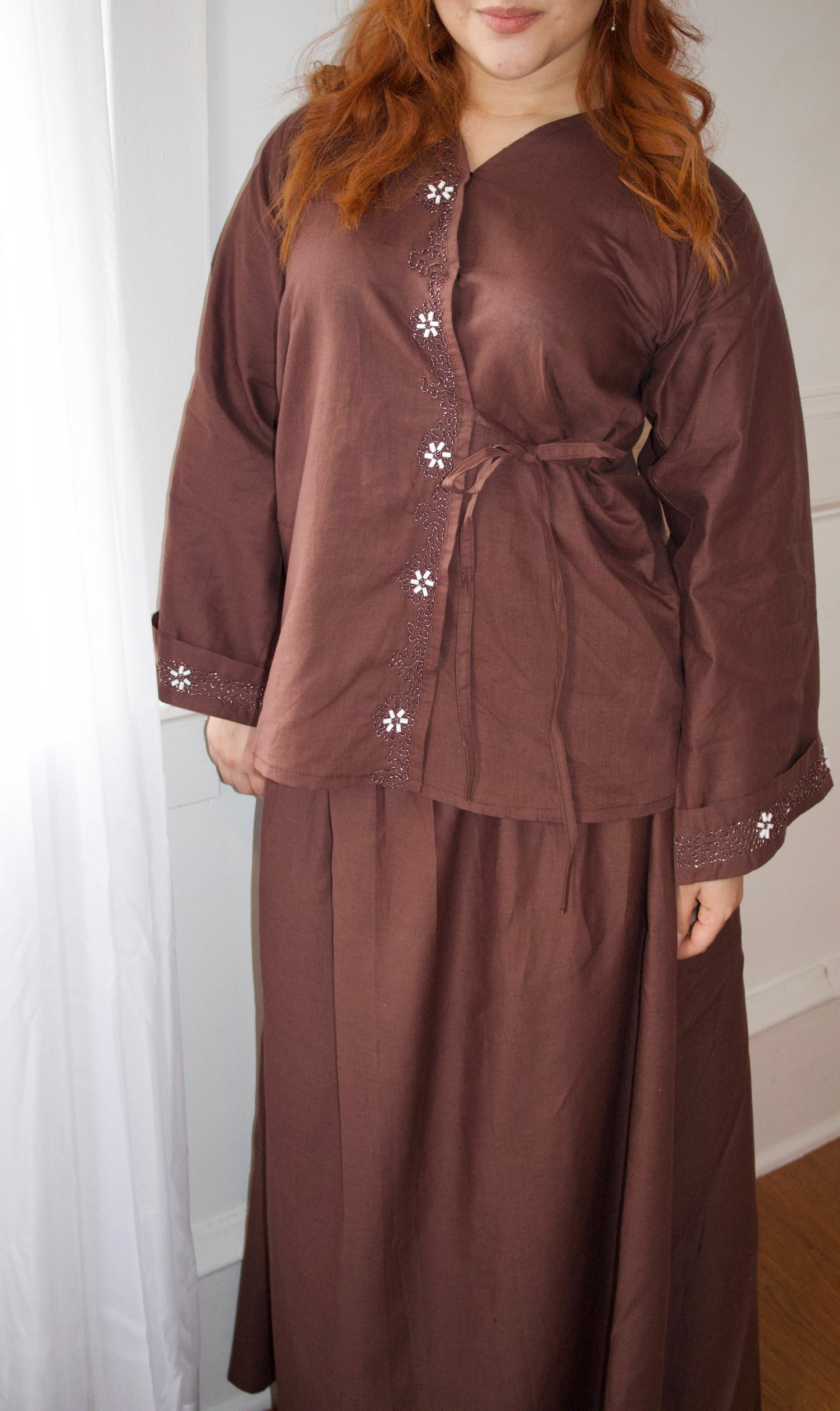 Hana-Handwork-Two-Piece Skirt Set-Chocolate Brown