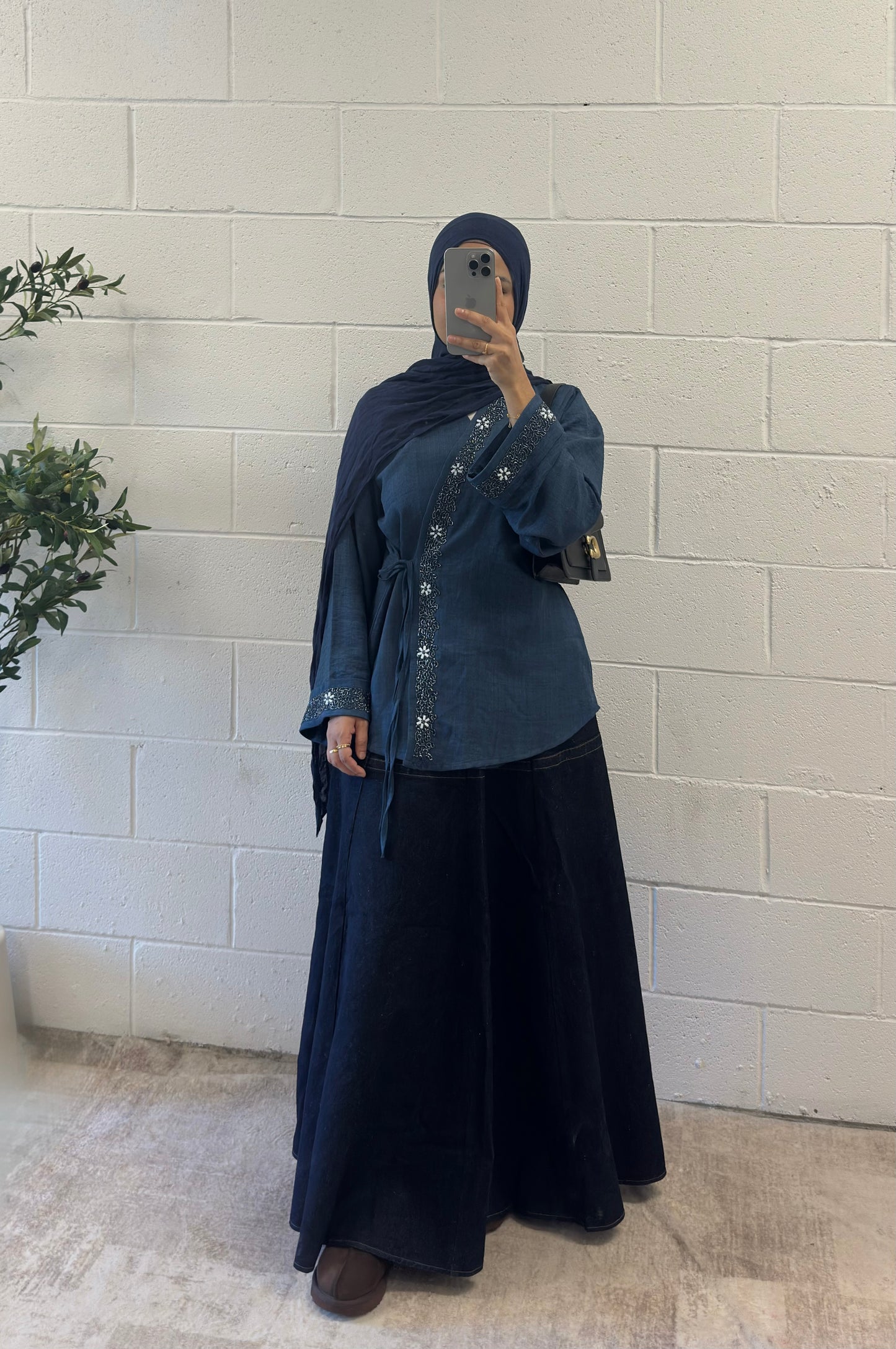 Hana-Handwork Blouse- Denim Blue