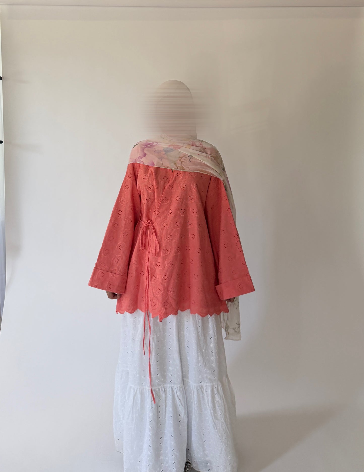Kimono-Side Tie-Cotton Top-Peach Orange