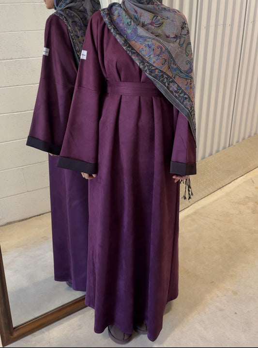 Haya-Suede Winter Abaya-Tyrian Purple