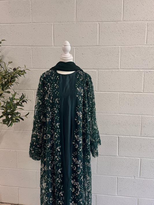 Malika-Heavy Stone Work-Dark Green