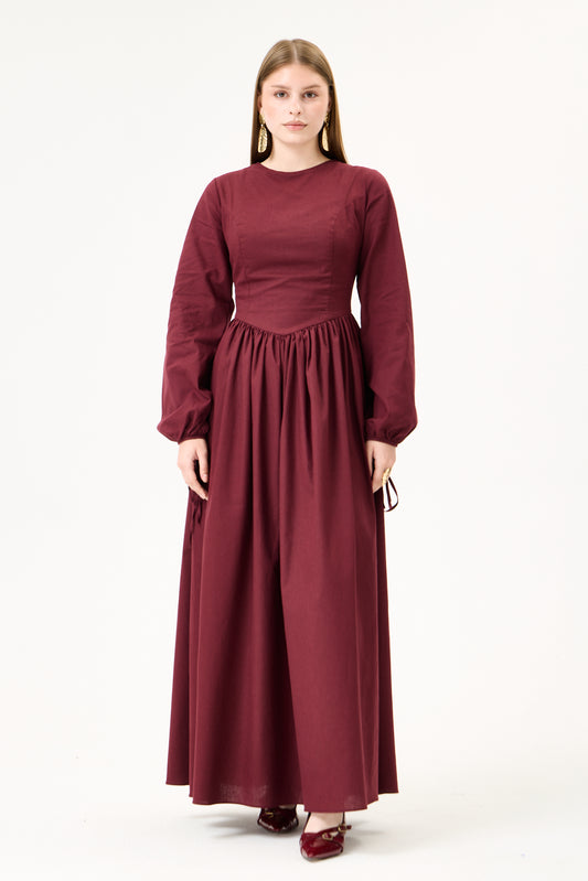 Willow-Dropped Waist- Maxi Dress-Maroon