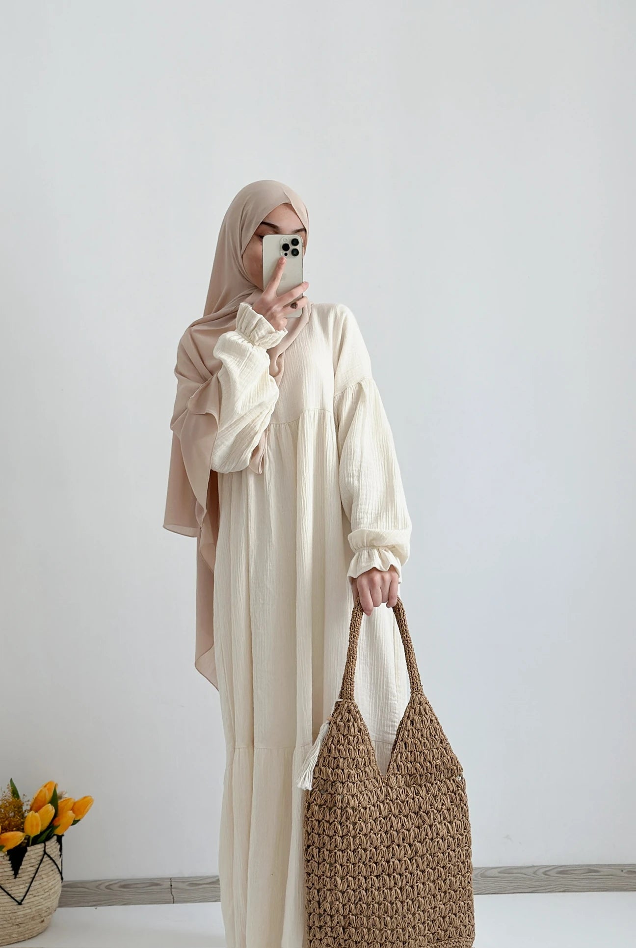 Muslin Maxi Dress-Cream