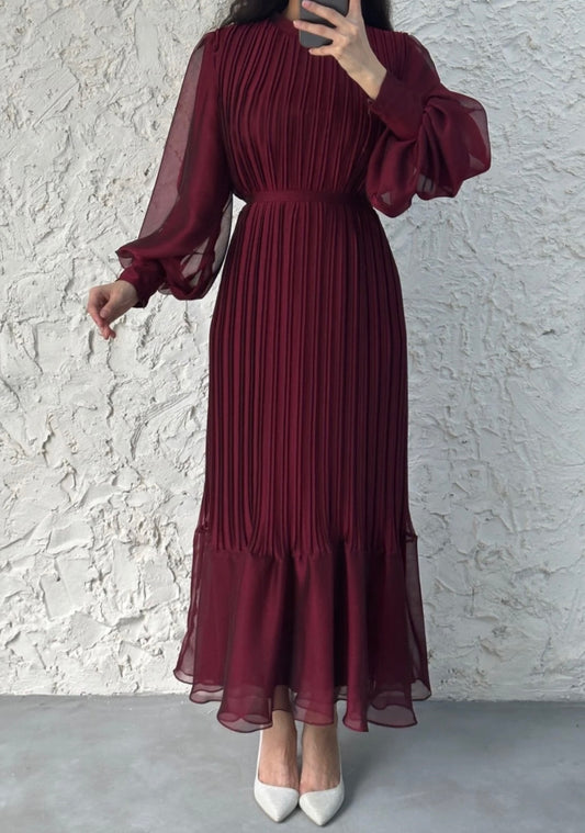 Ayesha-Dark Maroon-Luxury Chiffon Dress